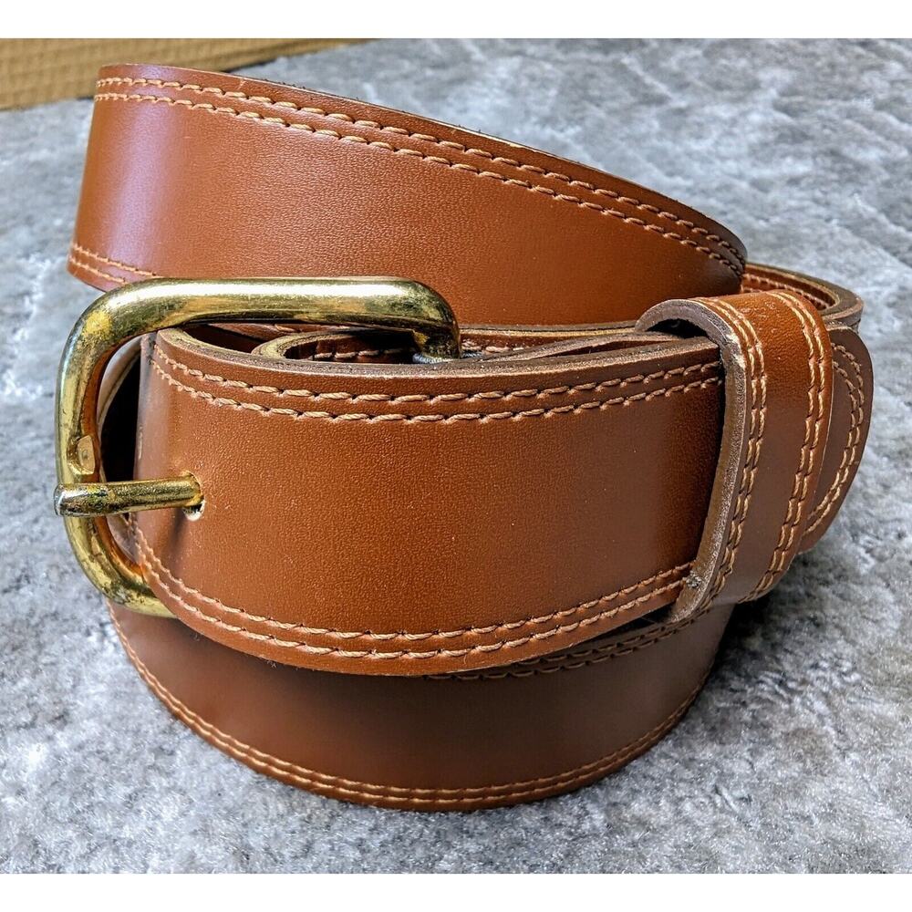 Haband Caramel Brown Leather Belt MENS SIZE 42 gold brass plated buckle western